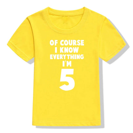 Of Course I Know Everything I'm 4/5/6 Kids Funny Birthday T Shirt Toddler Boys Girls Short Sleeve Tshirt Children Casual Tops