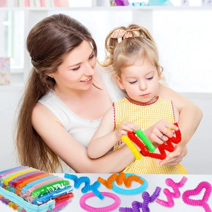 8PCS Colorful Telescopic Tube Pop Tube Stretching Tube Corrugated Tube Children Adult Stress Relief Toy Educational Folding Toys
