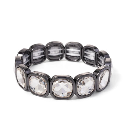 2024 Gold Color Crystal Bangle Handmade Square Shape Rhinestones Boho Women Tennis Bracelet Elastic Bohemian Zircon Jewelry