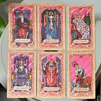 Waterproof Durable PET Plastic Tarot Pink & Rose Gold Foil Tarot Cards 78-Card Deck with Box 12x7cm