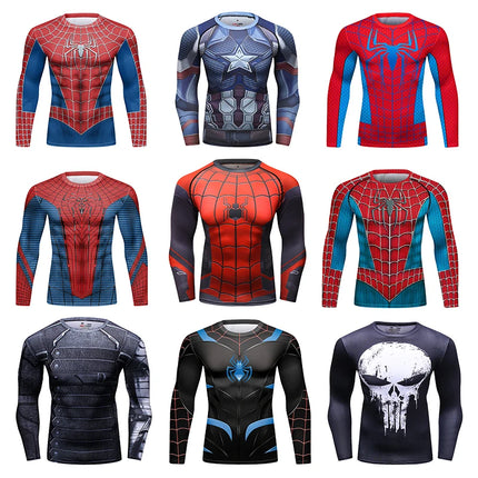 Gym Compression Shirts for Men Long Sleeve Comics Spider Cosplay T-Shirt Marvel Top Elastic Fitness Sportwear Halloween Clothes