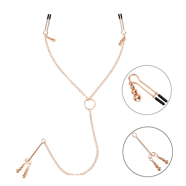 Female Labia Clitoris Nipple Clamp with Chain Stimulator Metal Long Nipple Clips Breast Bondage Restraint Slave Sex Toy