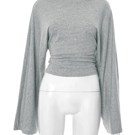 Long Sleeve Women Pullover O Neck Skinny Y2K Summer Clothes Casual T Shirt Top Streetwear 2025 Fashion Gray Tees Crop Top