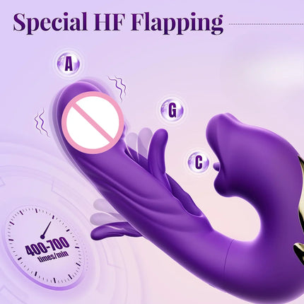 3In1 Telescopic Rotating Vibrators Dildo GSpot Clitoral Dual Stimulator Waterproof Women Tongue Licking Finger-Flapping Sex Toys