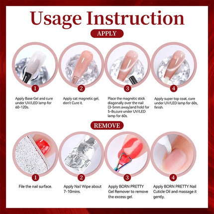 BORN PRETTY 1 Bottle Blazing Sky Cat Magnetic Gel Nail Polish Colored Metal Ruby Red Soak Off UV Crystal Varnish Nail Art 10ml