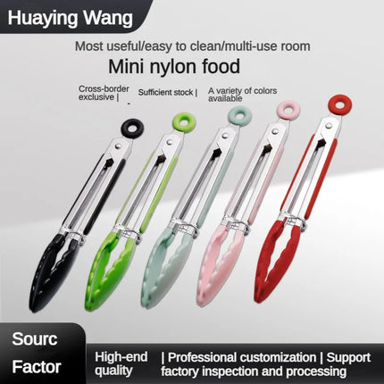 1 Piece High Temperature Resistant Nylon Stainless Steel Food Clip Outdoor BBQ Bread Clip Kitchen Utensil