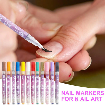 12 Colors Nail Art Pens Set,Nail Polish Pens Drawing Painting Point Liner Acrylic Painted Pen Kit, Waterproof and Quick-drying