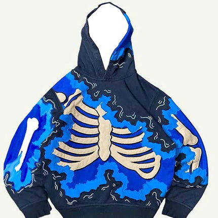 New Trendy men's Hoodie With 3D Skeleton Style Pattern design, Novel Long Sleeved Hoodie With Pockets For Daily Wear