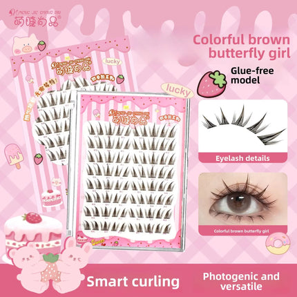 No Glue Self-Adhesive False Eyelashes - Dramatic Volume Natural Wispy Winged Fox Eye Manga Style Fluffy Cat Eye Lashes 7-12mm