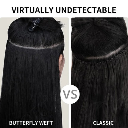 Butterfly Weft Hair Extensions Human Hair Remy Double Invisible Hand-Tied Look Silky Straight 100g Color 2 Add Volume