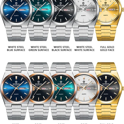 BINBOND  Luxury Men Quartz Watch Waterproof Date Week Luminous Wristwatch Stainless Steel Men's Watches Male Clock Sports Reloj