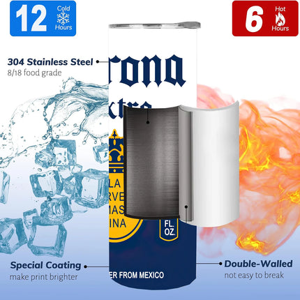 20oz Creative Corona Light Beer Can Modelo Stainless Steel Skinny Tumblers Vacuum Cup With Lid straw Keep Hot Cold Water Bottle