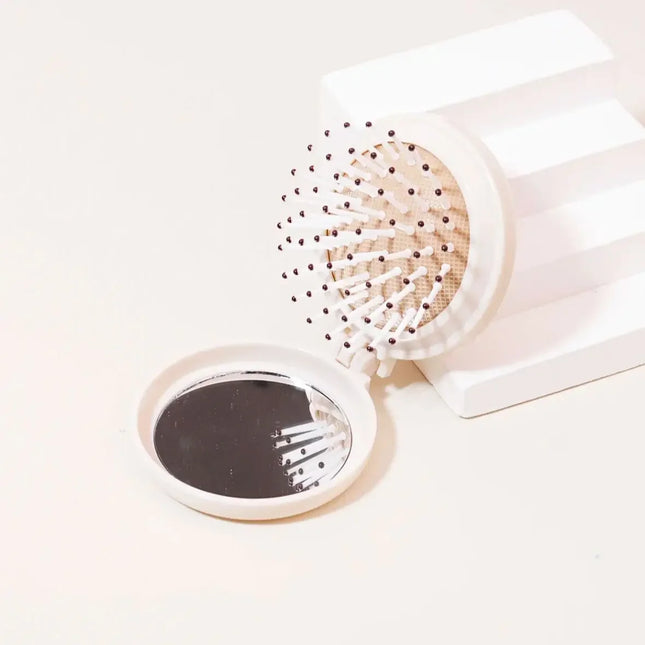 1pc Mini folding head massager mirror anti-static styling accessories portable travel hair brush comb Special for real hair wigs