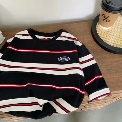 2025 autumn Children Clothes Girls Long Sleeves Bottoming Shirts Cool Boys Stripe Cotton T-shirt Teen Loose Casual 2-7y Kids Top