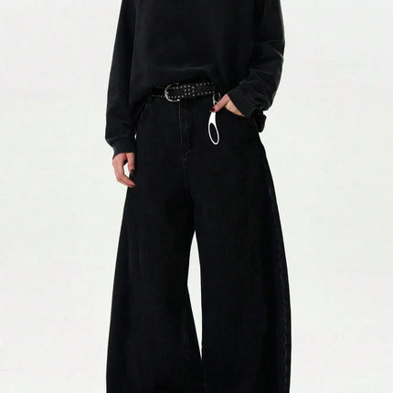 High Streets Spring Summer Men's Jeans American Baggy Wide Leg Curved Knife Denim Pants Loose Solid Color Male Trendy Trousers