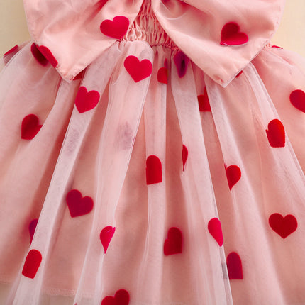 Princess Infant Girl Tulle A-Line Dresses Children Baby Heart 3D Bow Flutter Sleeve Dress Toddler Sweet Fashion Mesh Tutu Dress
