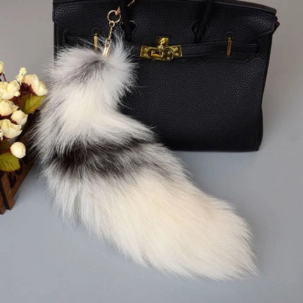 Creaative Faux Fur Fake Fox Tail Pendant Animal Tail Soft Fox Tail Keychain with Metal Clasp Fox Tail Key Ring Bag Decoration