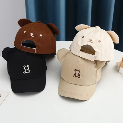 Cartoon Bear Embroidery Kids Baseball Cap Soft Brim Sun Hat for Boys Girls 2-8Y Unisex Children's Fashion Adjustable Buckle‌ ‌