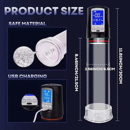 Electric Vacuum Penis Pump Men's Sex Toy Penis Extender 4 Sucking Modes LED Display Rechargeable Cock Training Penis Extension