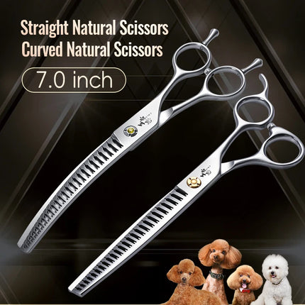 Fenice VG10 Steel 7Inch 3D Gradient Traceless Dog Grooming Straight/Curved Chunker Scissors Bearing Screws Pet Scissors 70% Rate