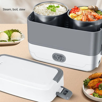 Electric Lunch Box Multifunction Double Layer Stainless Steel Liner Portable Food Heating Box For Home Office Travel