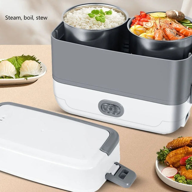 Electric Lunch Box Multifunction Double Layer Stainless Steel Liner Portable Food Heating Box For Home Office Travel