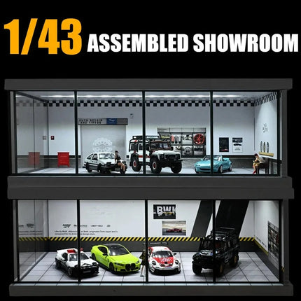 Diorama 1: 43 Car Showroom Parking Lot Scene Model with LED Lighting City Car Garage Scene Display Models