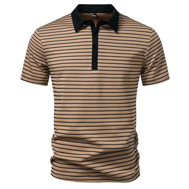 Striped Print Men's Polo Shirt: A Simple, Stylish, and Breathable Casual Top for Everyday Wear