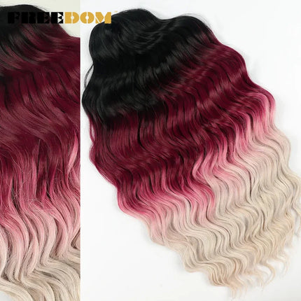 FREEDOM Synthetic Curly Braiding Hair Extensions 24 inch/60 cm Long Deep Wavy Twist Crochet Braids Hair Ombre Brown Rainbow Hair