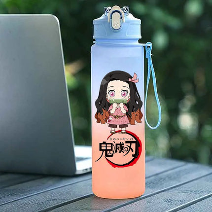 Demon Slayer  Straw Cup 750ML Children's Large Capacity Portable Kamado Nezuko Sports Plastic Bottle Anime Gradient Drinking