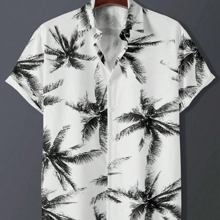 Men's Tropical Plant 3D Print Hawaiian Beach Flower Shirt Casual Slim Fashion Shirt Simple Retro Lapel Short Sleeve Shirt Top