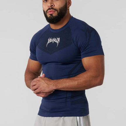 New Men Gym T-shirt High elasticity bodybuilding fitness quick dry short sleeve men's sports Casual tops trend running T-shirt