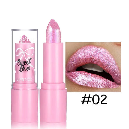 Pink Luxurious Metallic Glitter Lipstick Lasting Waterproof Shimmery Pearl Sparkling Hydrating Lipstick Women Makeup Cosmetic