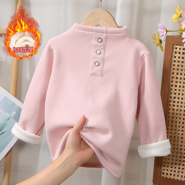 2025 New Kids Fleece Shirt Winter Warm Tops Boys Girls Fashion Casual Crewneck Tee Baby Thermal Clothes Trendy Outfit