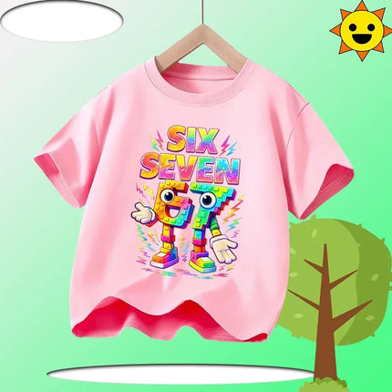 67 Brainrot Children 100% Cotton T-Shirt Boys' Sports Shirt Girls' Casual Top Summer Short Sleeve Personalized Cartoon Print