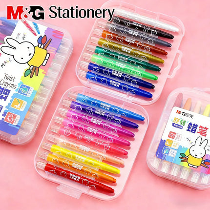M&G X4323 Twistable Plastic Crayons Washable Non-sticky Non-toxic Oil Pastels Drawing Pens for Kids Students