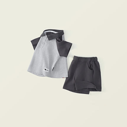 Summer Kids Brother Sister Look Turn Down Collar Kid Girl Pleated Sleeveless Dress Muslin Spliced Raglan Sleeve Top Shorts Suits