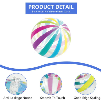 1 lorful Dots & Stripes PVC Inflatable Ball - Transparent Printed Toy for Pool Parties, Family Games, Kids Play, Indoor/Outdoor