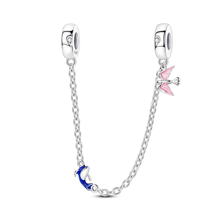 Sparkling Clear Silver Safety Chain 925 Sterling Silver Safety Chain Charm Beads Fit Original Bangle Bracelet DIY Jewelry
