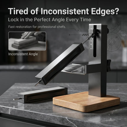 All-in-One Fixed Angle Sharpener, Premium CNC Alloy Metal Knife Sharpening Kit, Universal Clamp & Whetstone Holder, Wooden Base