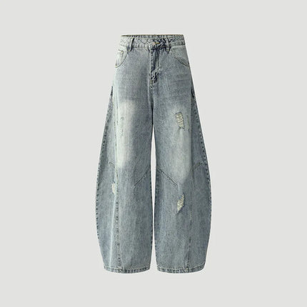 Men's Distressed Washed Denim Shorts: Summer Patchwork Shorts, Retro, Loose-Fit, Soft