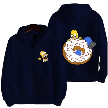 Sweet Donut The Simpsons Cartoon Anime Men's Hoodie Spring and Autumn Women's Extra Large Zipper Sportswear 2025 New Couple Jack
