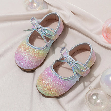 Girl's Princess Shoes Glittery Rainbow Color Beautiful Autumn Kids Single Shoe Flat Mermaid Toddler Anti-Slip Children's Shoe