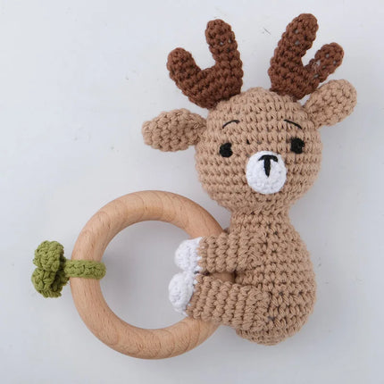 1Pc Baby Rattle Wooden Teether Music Ring Crochet Animal Otter Music Rattles Soother Bracelet Toddler Toys Baby Teething Gifts