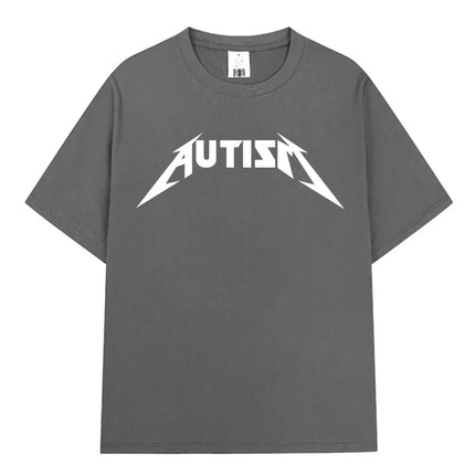 Autism Metal Rock Meme T-shirt Men Women Fashion Hip Hop Short Sleeve Oversized T-shirts 100% Cotton Comfort T Shirts Streetwear