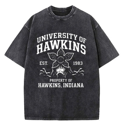 Demogorgon Hawkins Vintage Washed T Shirt Women Men Anime Cotton T Shirt Summer Harajuku Street Tops Clothing
