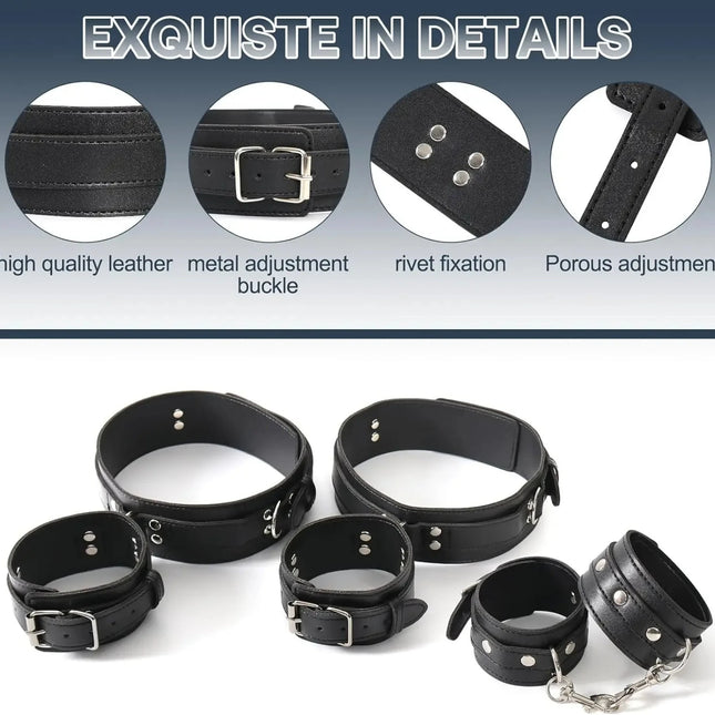 BDSM Bondage Wrist Thigh Cuffs and Ankle Sex Restraints Set Adjustable Leg Straps Handcuffs Couple Beginner SM Game Play