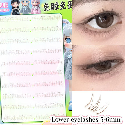 Glue-free Lower Lashes 5-6mm Large Capacity B Curl Ultra Thin Clear Band Bottom Lashes Natural Self Adhesive False Eyelashes