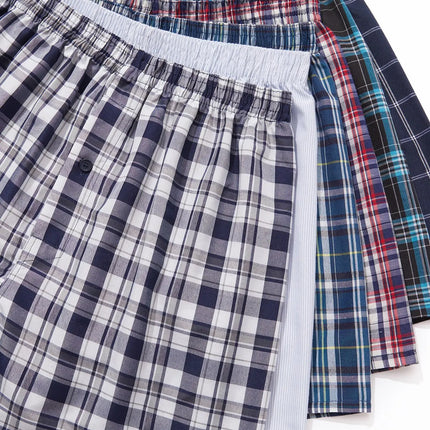 JupiterSecret 6 Pcs Boxer Shorts Casual Plaid Elastic Waistband Button Mens Boxer Underwear Woven Shorts For Home Random Color