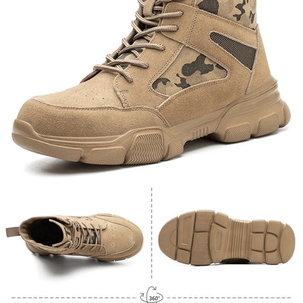 Outdoor Men Work Boots Safety Shoes Anti-puncture Safety Boot Work Steel Toe Shoes Indestructible Desert Combat Boots Protective